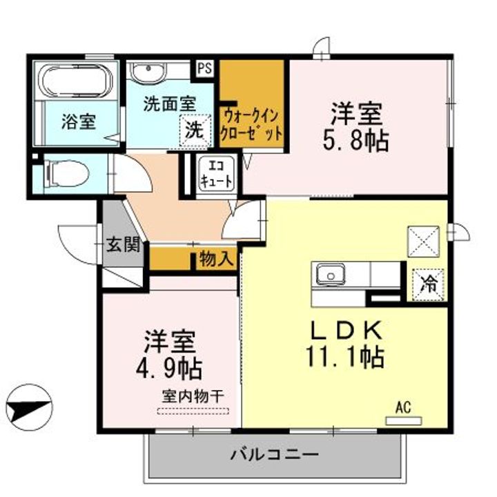 大阪府八尾市高美町3(アパート)の賃貸物件の間取り