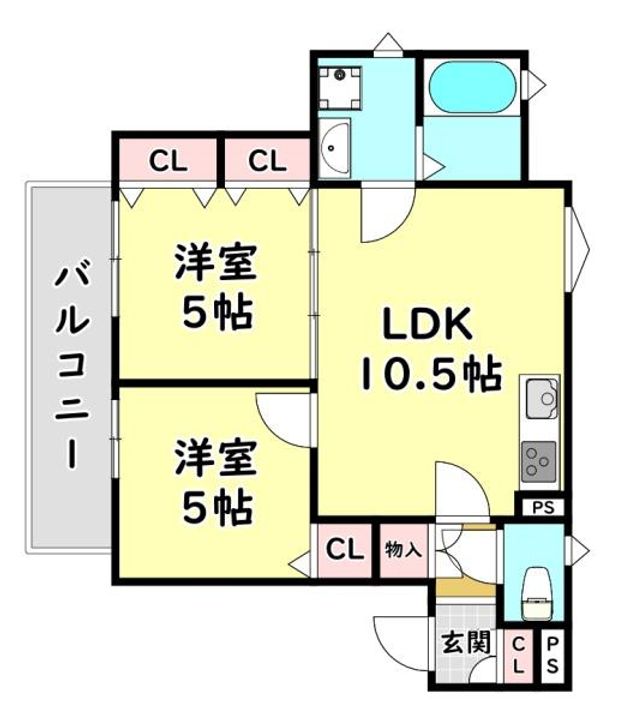 大阪府四條畷市中野本町(アパート)の賃貸物件の間取り