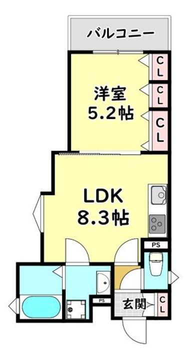 大阪府四條畷市大字清瀧(アパート)の賃貸物件の間取り