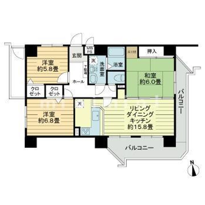 熊本県熊本市中央区萩原町(マンション)の賃貸物件の間取り