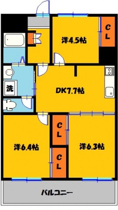 栃木県宇都宮市簗瀬4(マンション)の賃貸物件の間取り