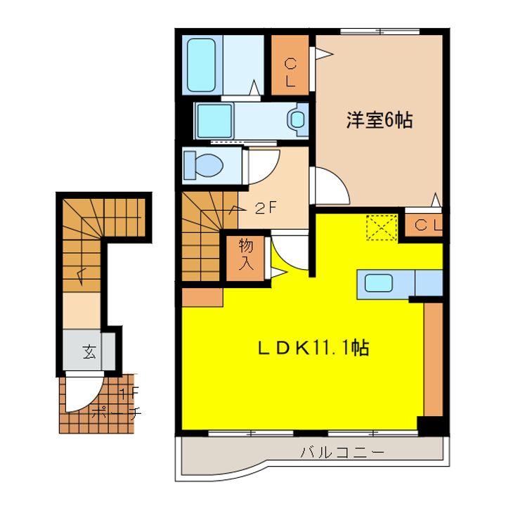 岐阜県大垣市八島町(アパート)の賃貸物件の間取り