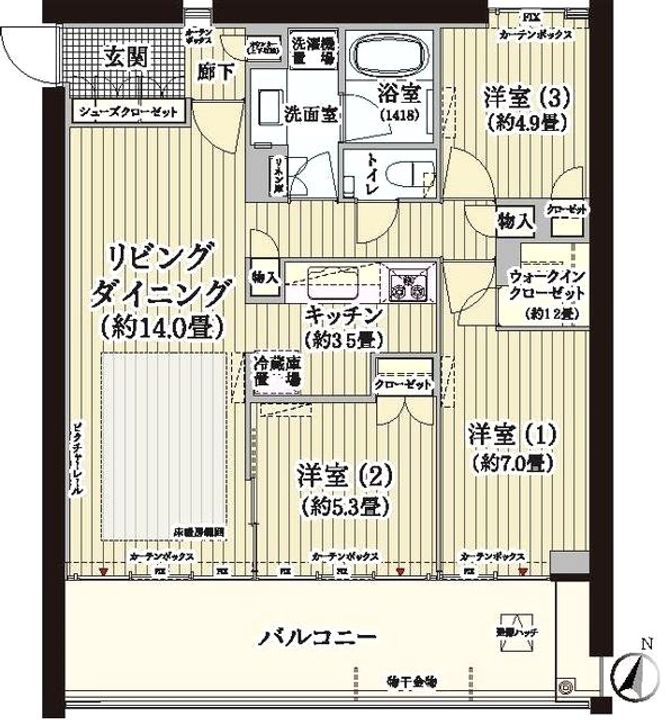 東京都世田谷区砧2(マンション)の賃貸物件の間取り