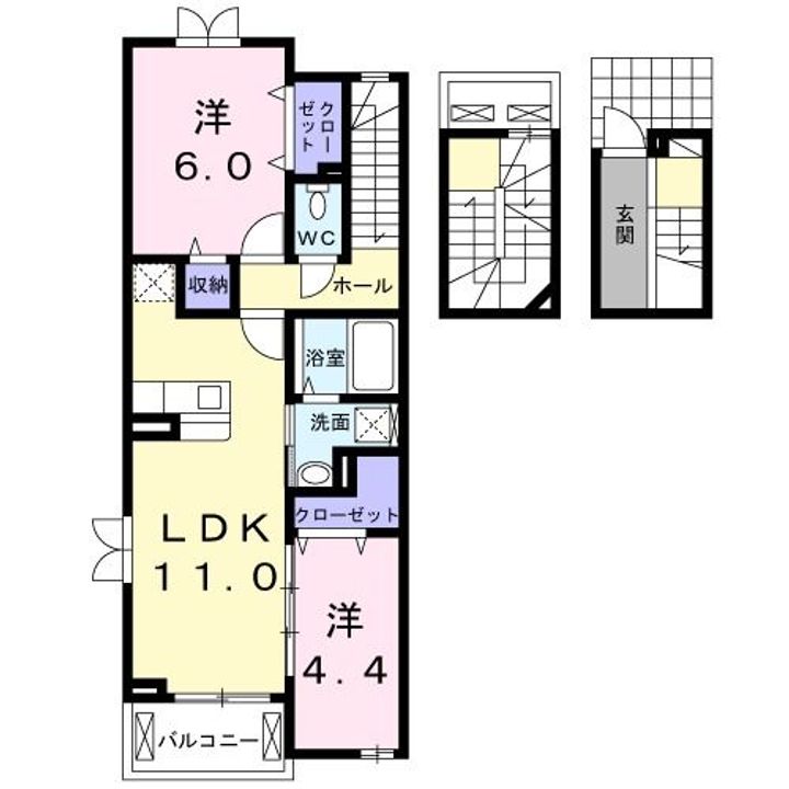 大阪府東大阪市豊浦町(アパート)の賃貸物件の間取り