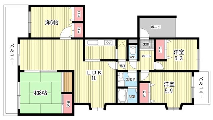 大阪府豊中市刀根山1(マンション)の賃貸物件の間取り