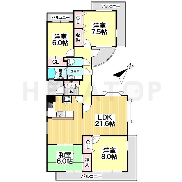 愛知県名古屋市瑞穂区岳見町4(マンション)の賃貸物件の間取り