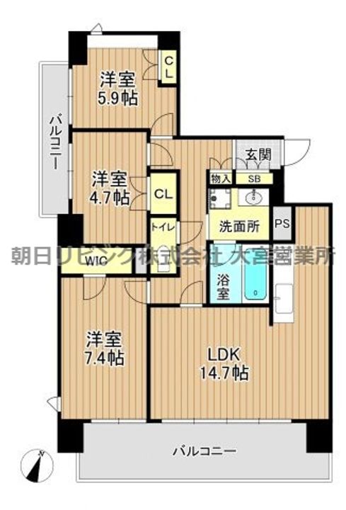 埼玉県さいたま市大宮区吉敷町1(マンション)の賃貸物件の間取り