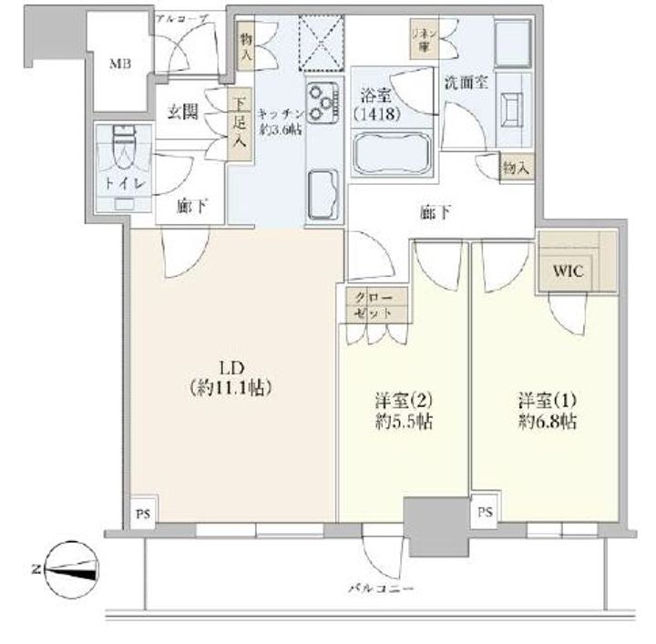 大阪府大阪市西区新町2(マンション)の賃貸物件の間取り