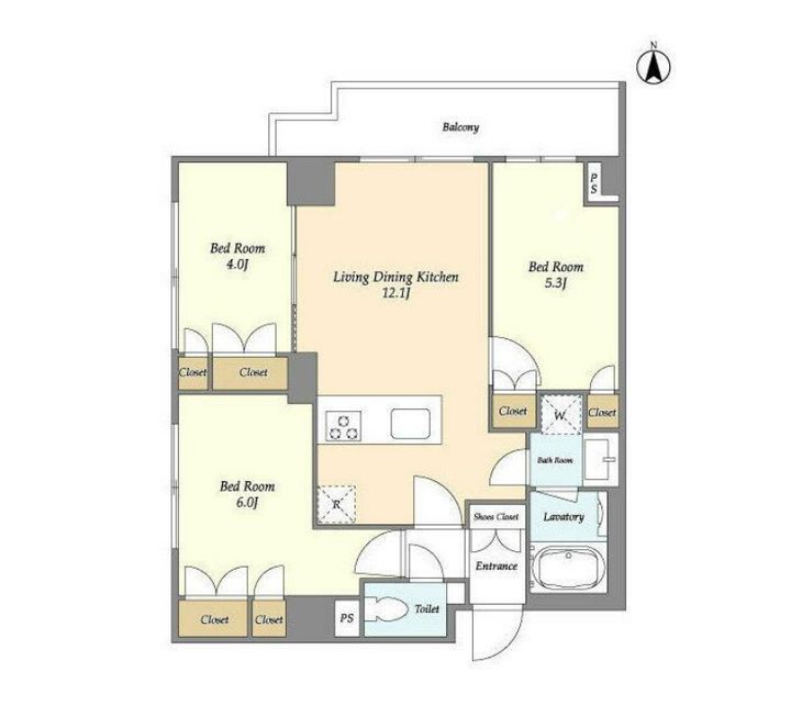 神奈川県横浜市神奈川区神之木台(マンション)の賃貸物件の間取り