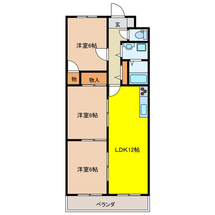 岐阜県岐阜市茜部菱野3(マンション)の賃貸物件の間取り