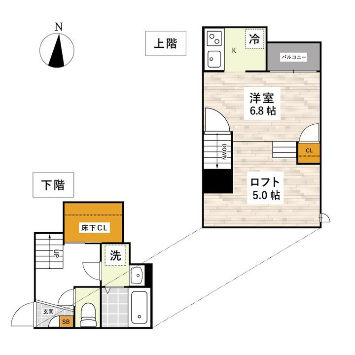 総スペース13.3帖=洋室+ロフト+床下CLの間取り