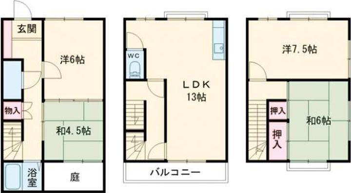 京都府京都市北区衣笠高橋町(一戸建)の賃貸物件の間取り