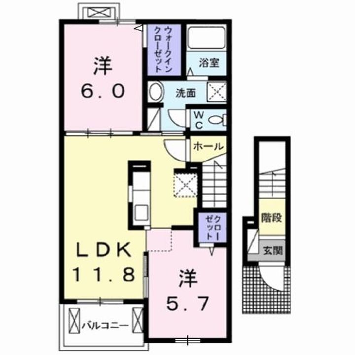 福島県田村郡三春町大字熊耳字後古内(アパート)の賃貸物件の間取り