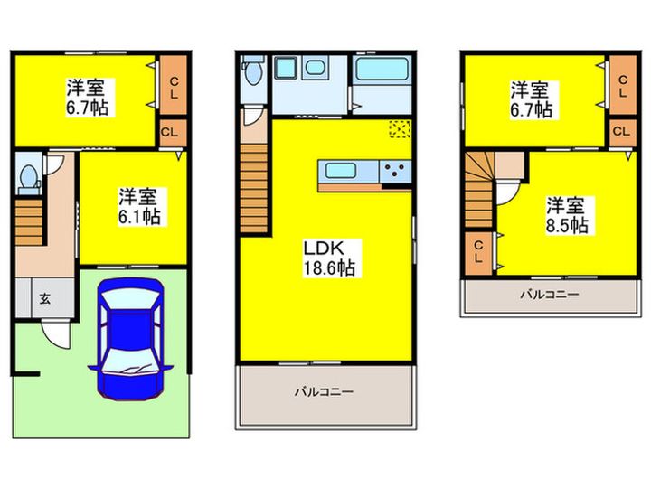 大阪府大阪市西成区天下茶屋東1(一戸建)の賃貸物件の間取り