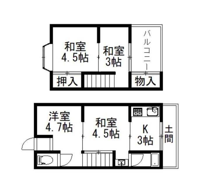 京都府京都市伏見区向島西堤町(一戸建)の賃貸物件の間取り