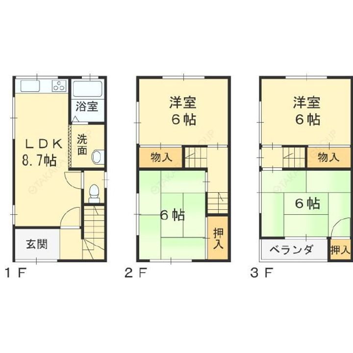 大阪府寝屋川市錦町(一戸建)の賃貸物件の間取り