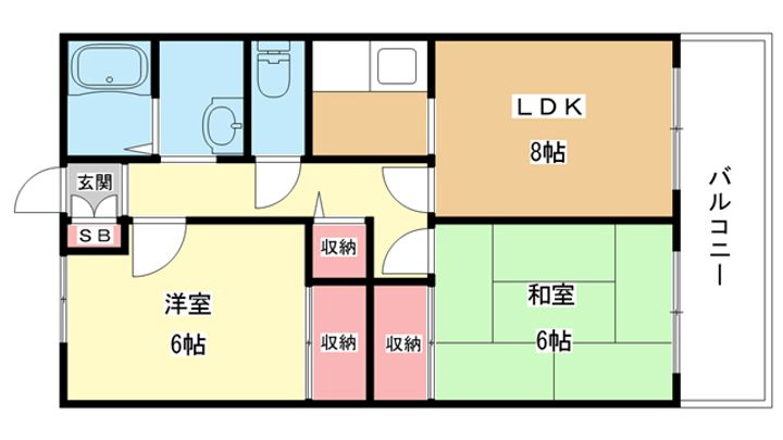 大阪府豊中市上野西2の賃貸アパートの間取り