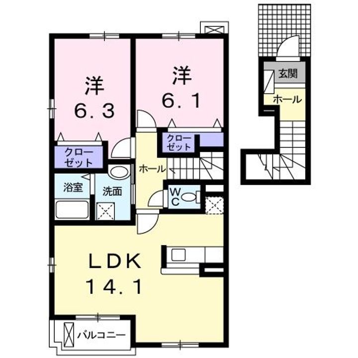 栃木県大田原市末広1(アパート)の賃貸物件の間取り