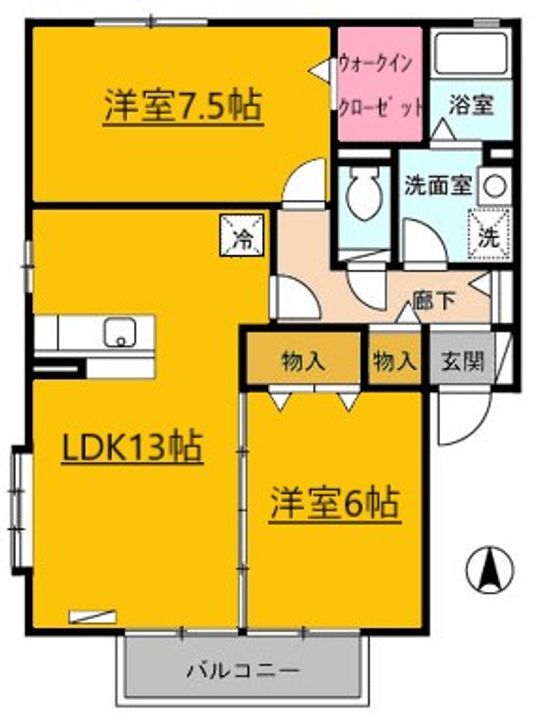 宮城県多賀城市高橋4(アパート)の賃貸物件の間取り