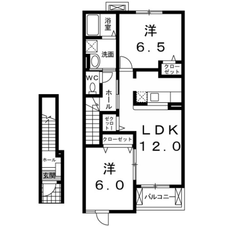 埼玉県本庄市西五十子(アパート)の賃貸物件の間取り