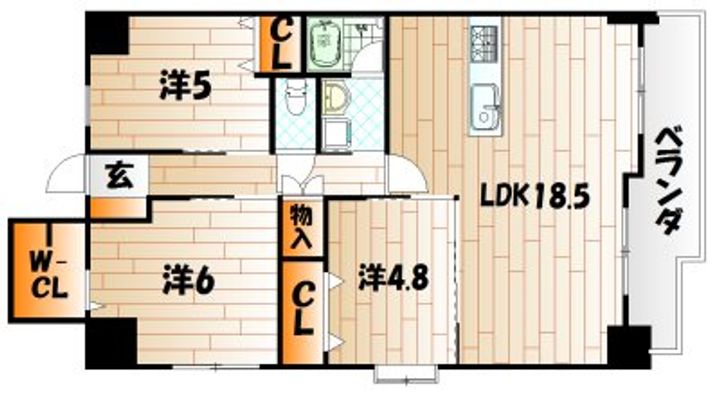 福岡県北九州市小倉北区黒原3(マンション)の賃貸物件の間取り