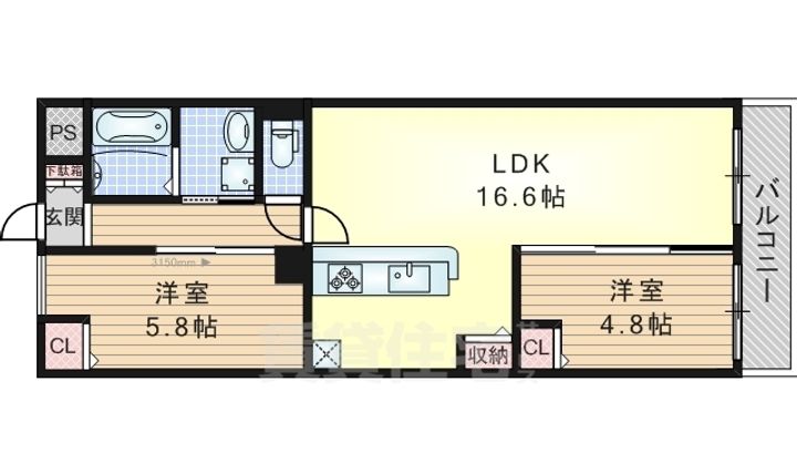 大阪府吹田市穂波町(マンション)の賃貸物件の間取り