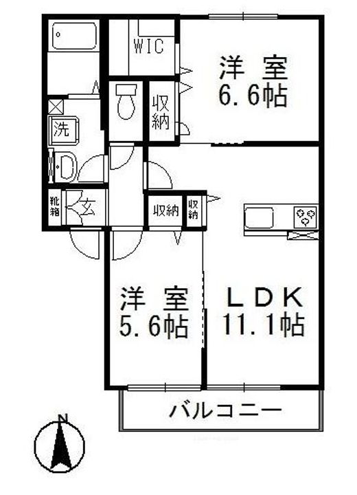 岡山県総社市中央6(アパート)の賃貸物件の間取り
