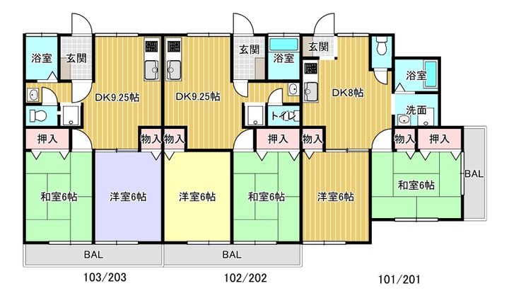 タートル万年寺101/201/102/202/103/203の間取り