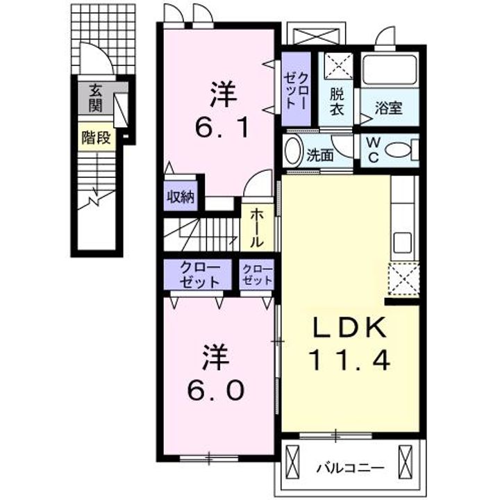 愛知県額田郡幸田町大字横落字郷東(アパート)の賃貸物件の間取り