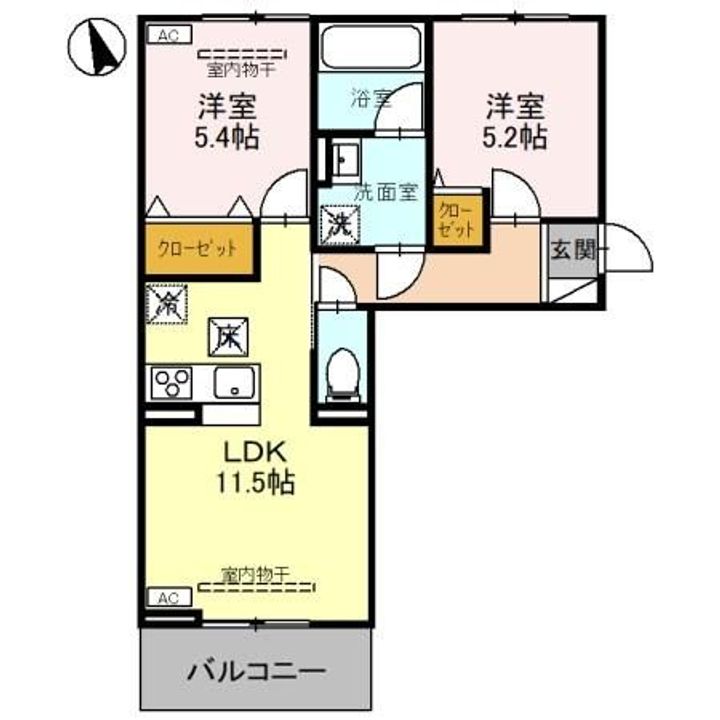 栃木県小山市東城南1(アパート)の賃貸物件の間取り