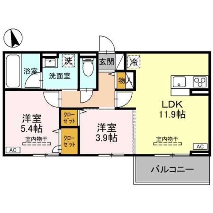 栃木県小山市東城南1(アパート)の賃貸物件の間取り