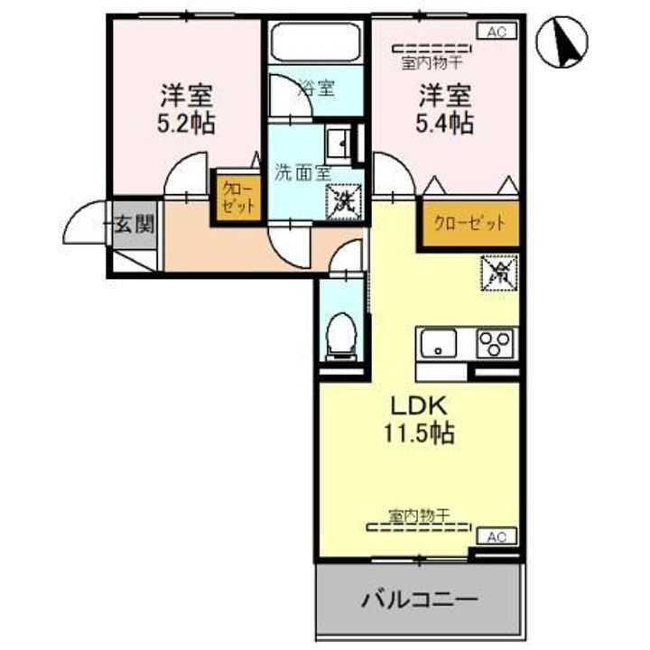 栃木県小山市東城南1(アパート)の賃貸物件の間取り