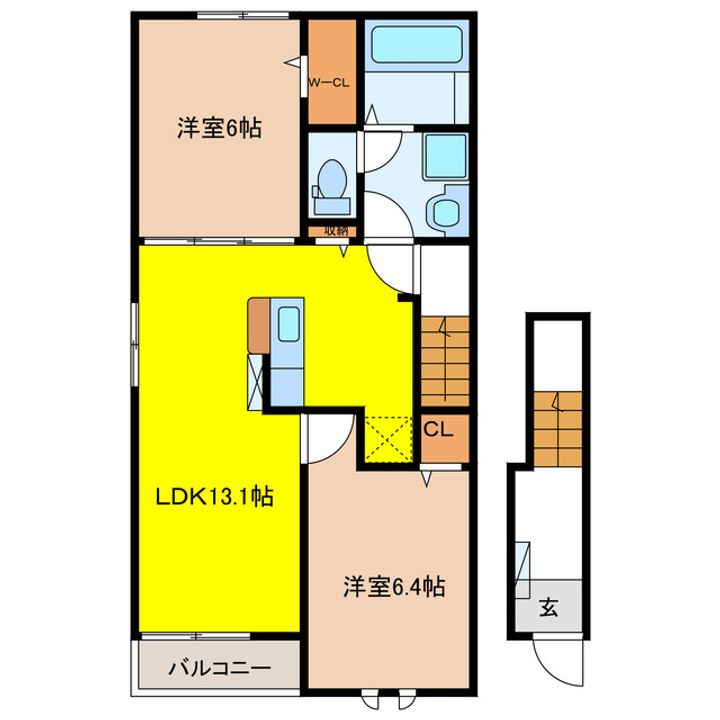 岐阜県各務原市川島河田町(アパート)の賃貸物件の間取り