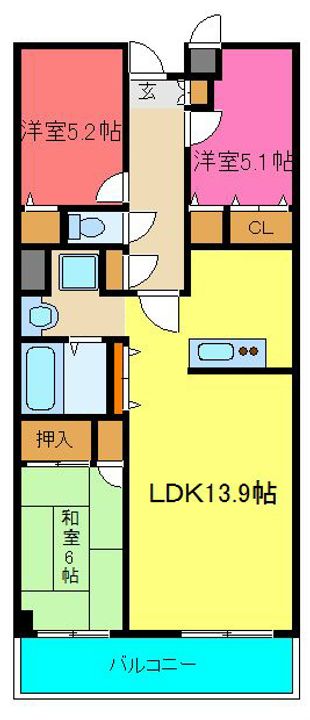 宮城県仙台市太白区中田1(マンション)の賃貸物件の間取り