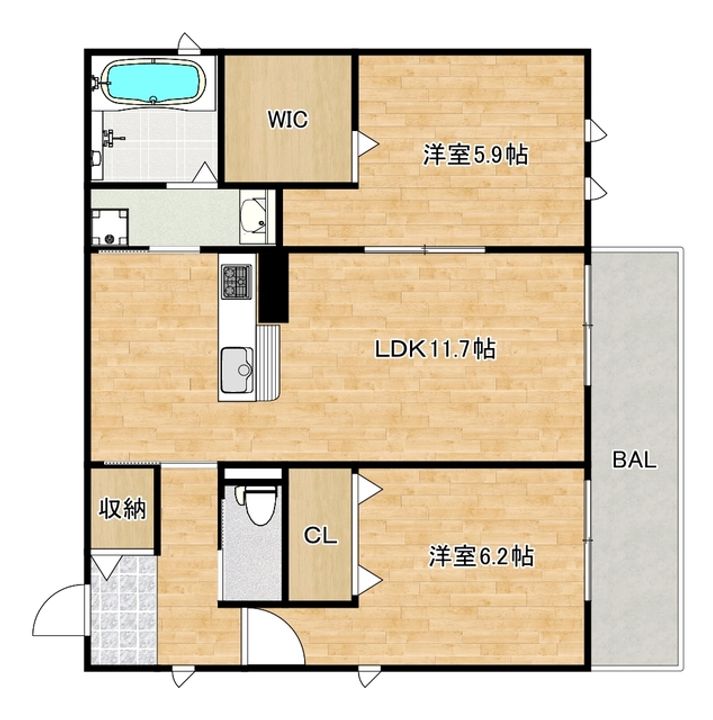 大阪府大阪市東住吉区湯里1(マンション)の賃貸物件の間取り