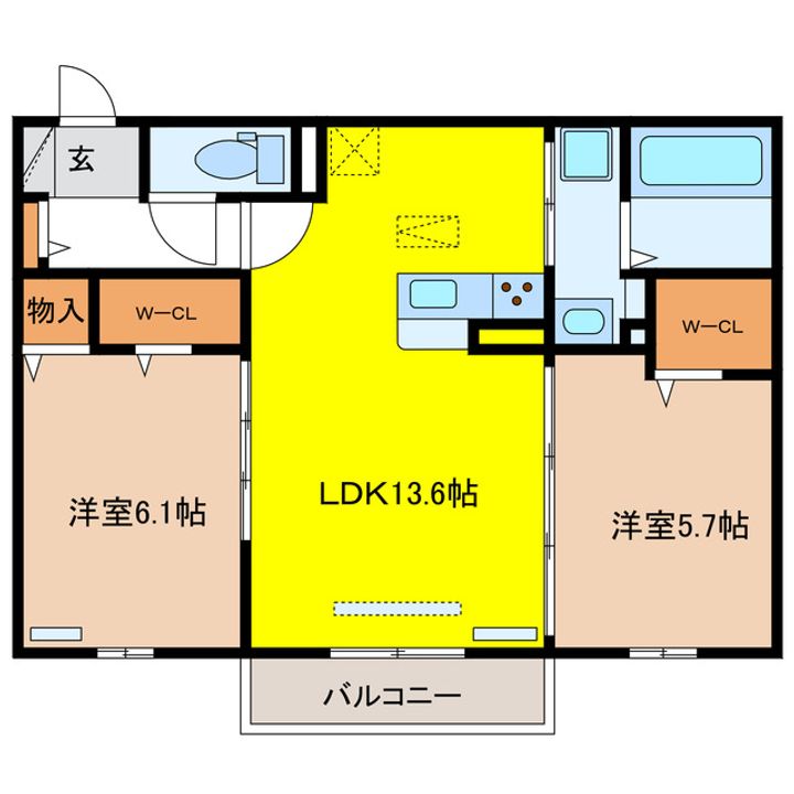 岐阜県各務原市鵜沼三ツ池町2(アパート)の賃貸物件の間取り