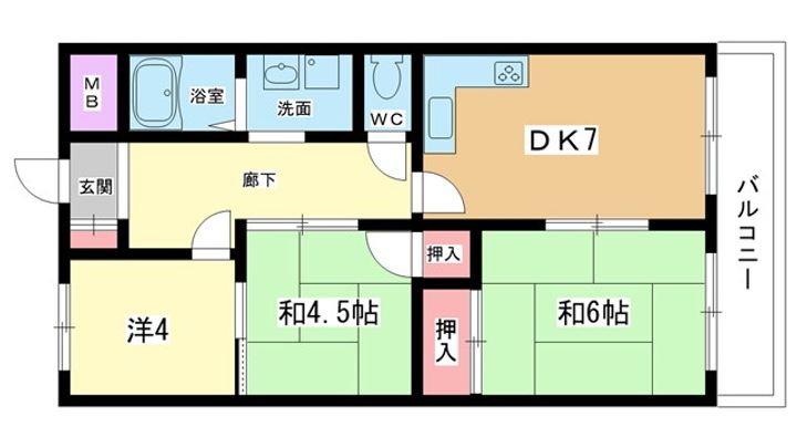 大阪府豊中市岡町南3の賃貸マンションの間取り