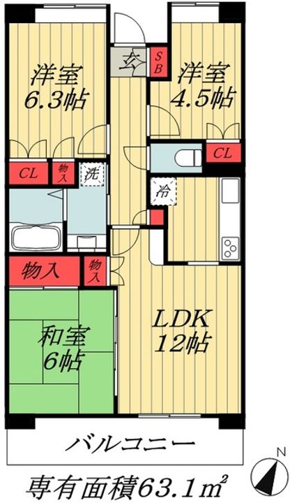 千葉県市川市妙典2(マンション)の賃貸物件の間取り