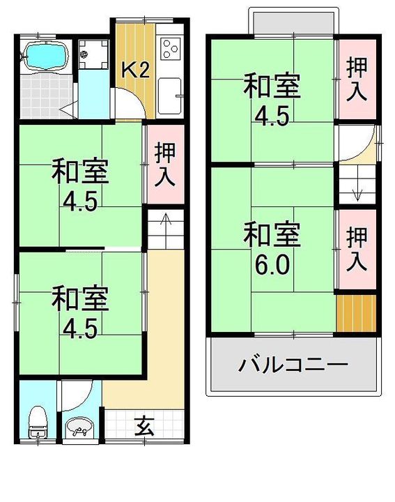 大阪府羽曳野市野(一戸建)の賃貸物件の間取り