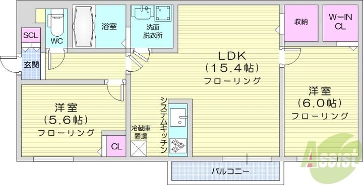 北海道札幌市中央区南十七条西18(マンション)の賃貸物件の間取り