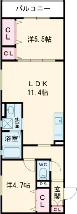 大阪府柏原市田辺1(アパート)の賃貸物件の間取り