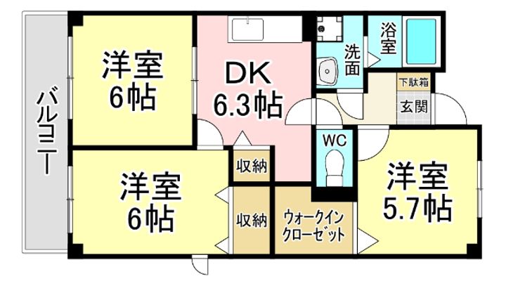福岡県北九州市小倉南区徳力新町1(マンション)の賃貸物件の間取り