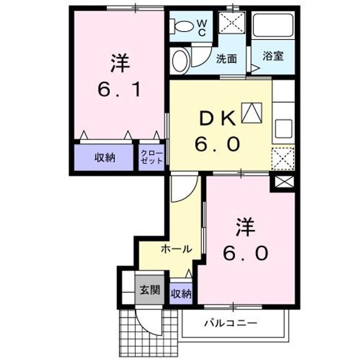 福島県いわき市泉もえぎ台3(アパート)の賃貸物件の間取り