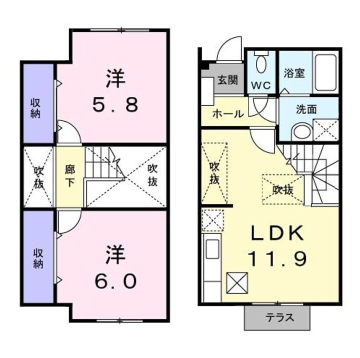 愛知県岡崎市森越町字城屋敷(アパート)の賃貸物件の間取り
