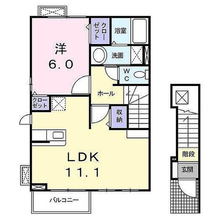 徳島県小松島市間新田町字ヤケ木(アパート)の賃貸物件の間取り