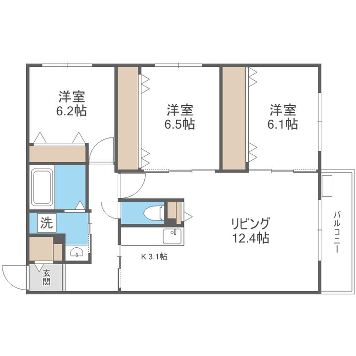 北海道札幌市中央区南十五条西6(マンション)の賃貸物件の間取り