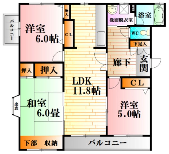 広島県広島市安佐北区可部2の賃貸マンションの間取り