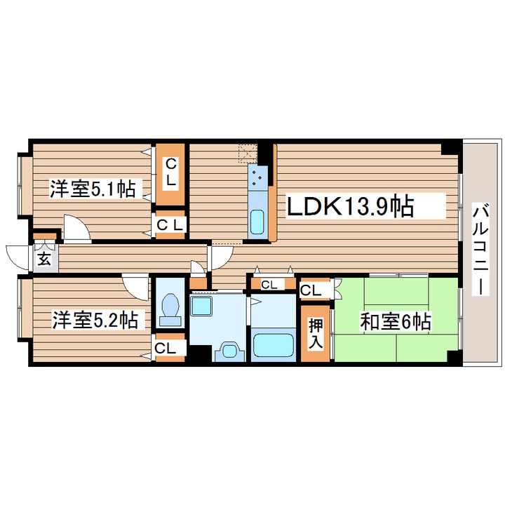宮城県仙台市太白区中田1(マンション)の賃貸物件の間取り