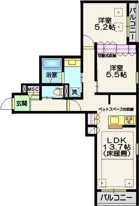東京都大田区北糀谷2(マンション)の賃貸物件の間取り