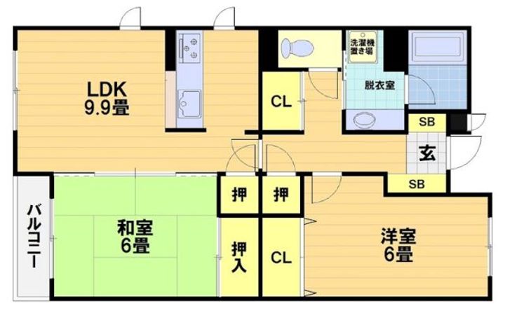 京都府京都市右京区太秦開日町(マンション)の賃貸物件の間取り